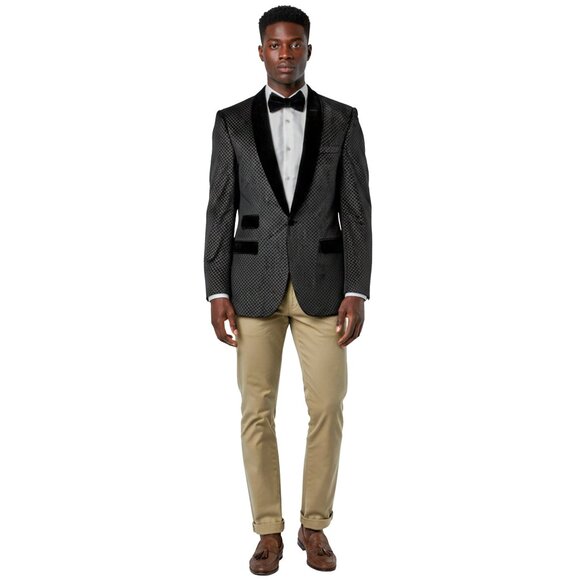 Luxurious Diamond Pattern Jacket (38S) Velvet Finish, Black - Picture 5 of 6